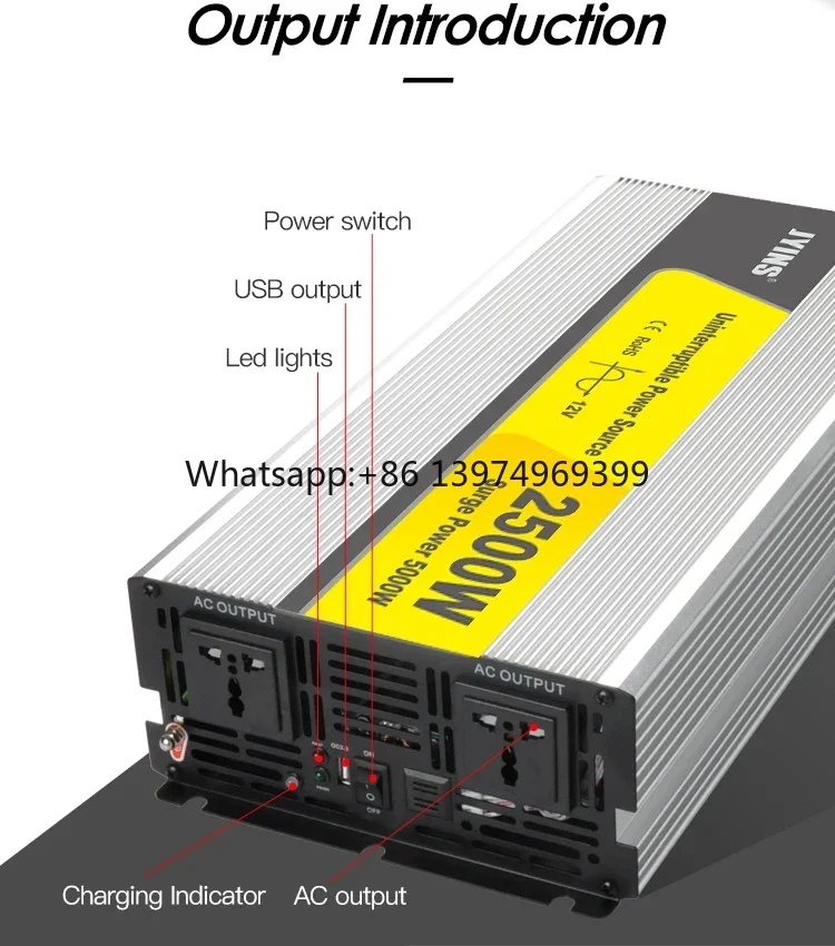 2500W 12v 24v DC to AC 110v 230v UPS Pure Sine Wave Inverter with Charger Single Output 50/60Hz