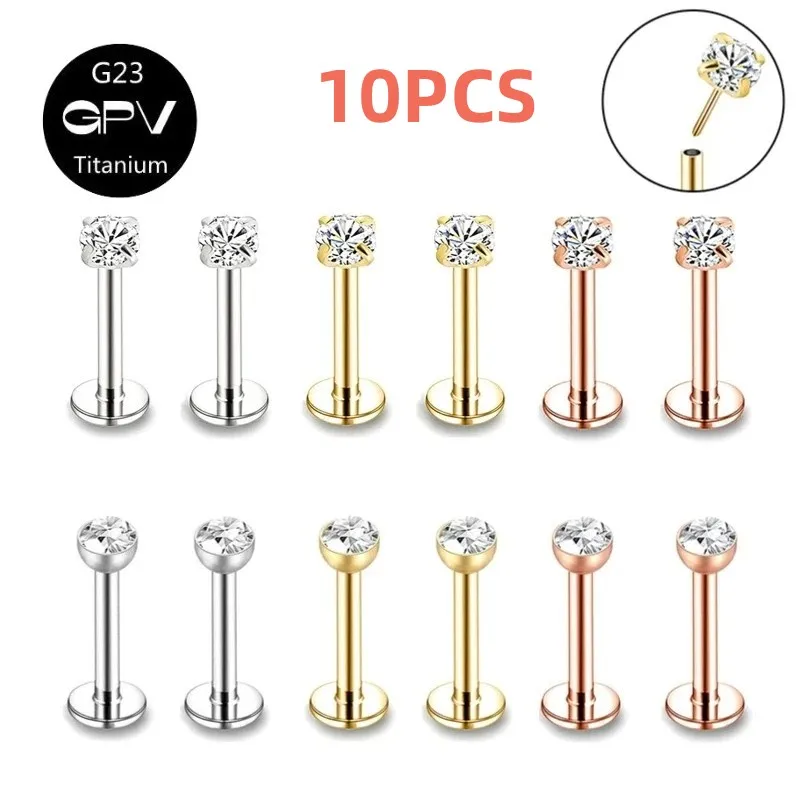 

10PCS G23 Titanium 20g 18g 16g 14g Threadless Push Pin Labret Lip Piercing F136 Ear Cartilage Helix Tragus Stud Body Piercing