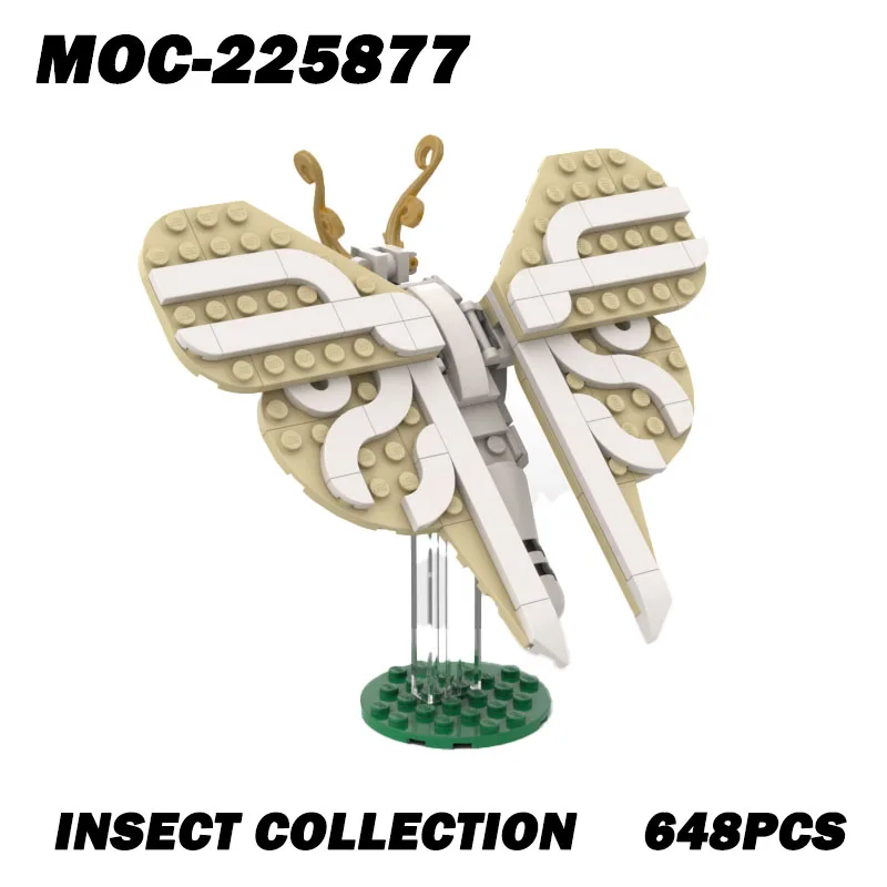 MOC-225877 곤충 시리즈 블록 모델 브릭 세트 창의적인 휴일 선물 648PCS 나비 잠자리 애벌레 벌 딱정벌레
