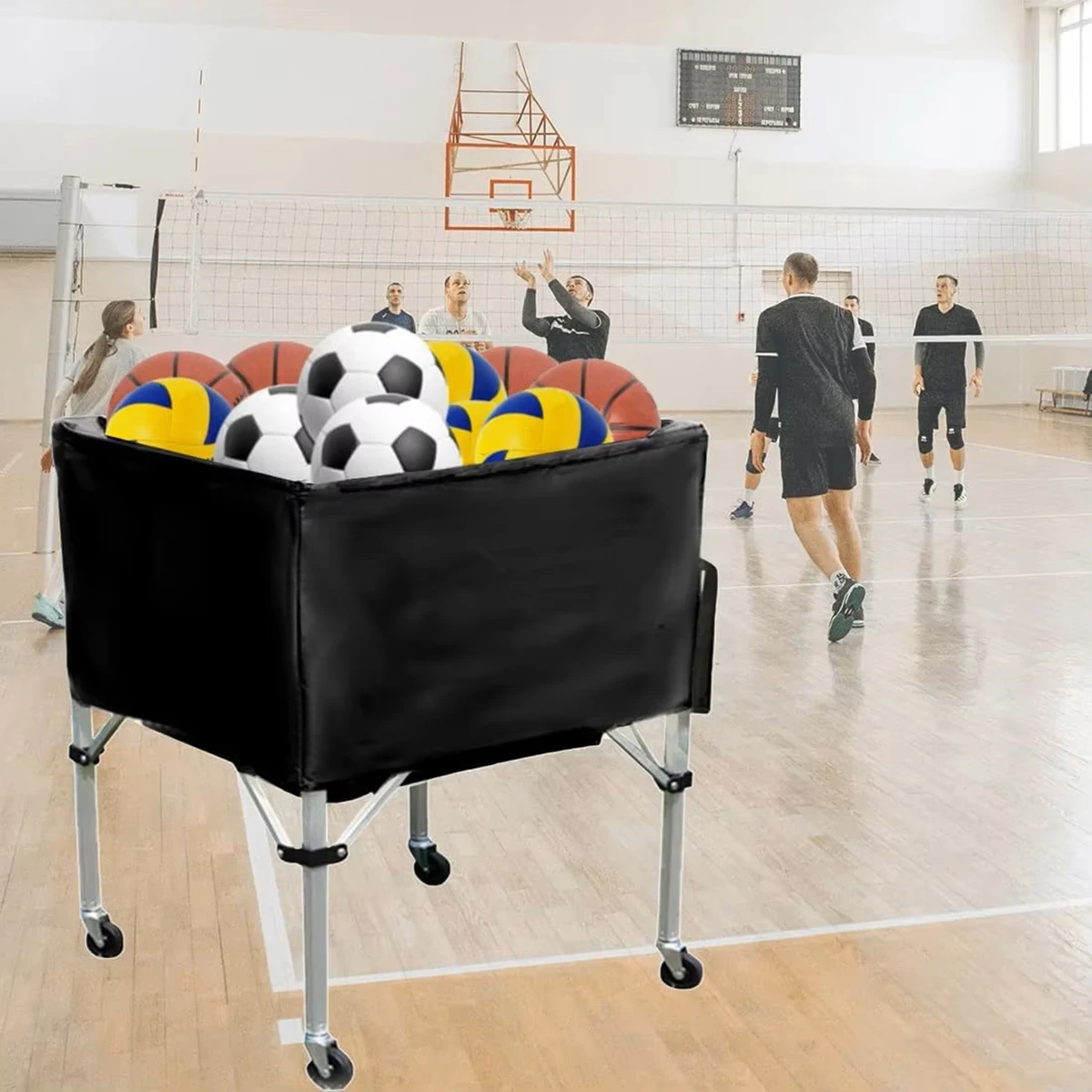 휴대용 볼 카트 탈착식 농구 호퍼 축구 배구 보관 바구니 접이식 카트