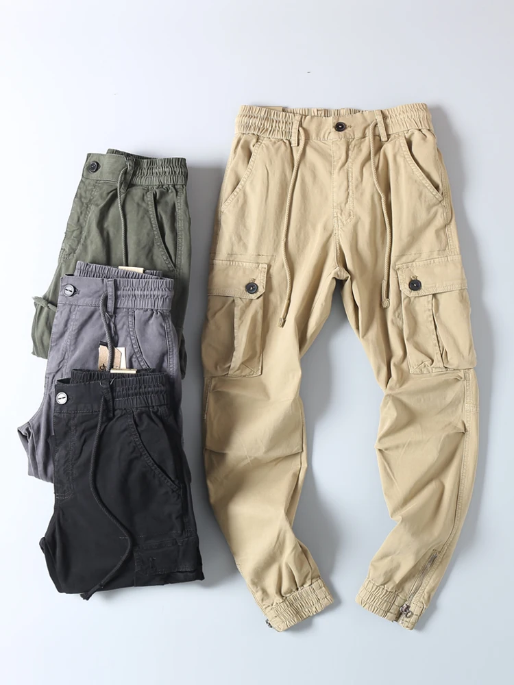 

Мужские повседневные хлопковые рабочие брюки с множеством карманов, 3D-дизайн, на шнурке, для отдыха, весна-осень, модные, универсальные, длинные брюки