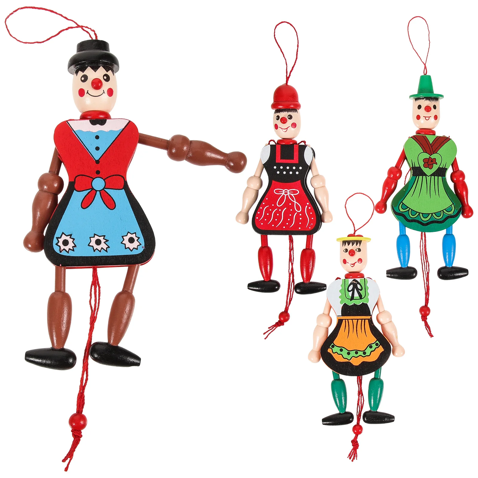 4-delige kerstboom kind clown marionet bamboe kinderpoppen houten hangende marionet