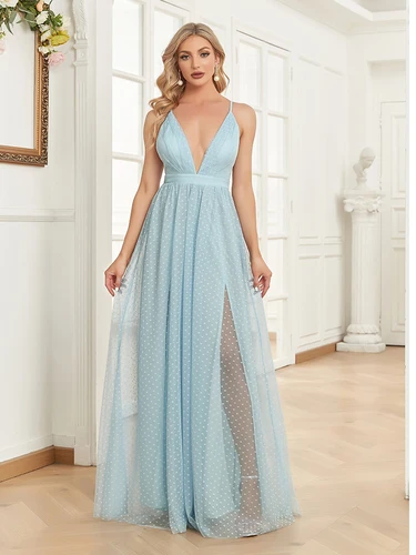 Vestidos de Noche elegantes de gasa, corte en A, largo hasta el suelo, sin espalda, formales, con escote en V profundo, cola de caballo de tul para mujer, vestidos de fiesta de boda