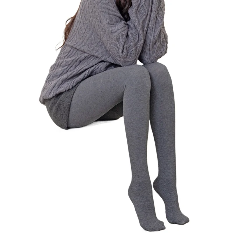الخريف الشتاء رشاقته رمادي طماق النساء عالية الخصر جوارب طويلة دافئة امرأة بلون الجوارب السراويل الحرارية الإناث