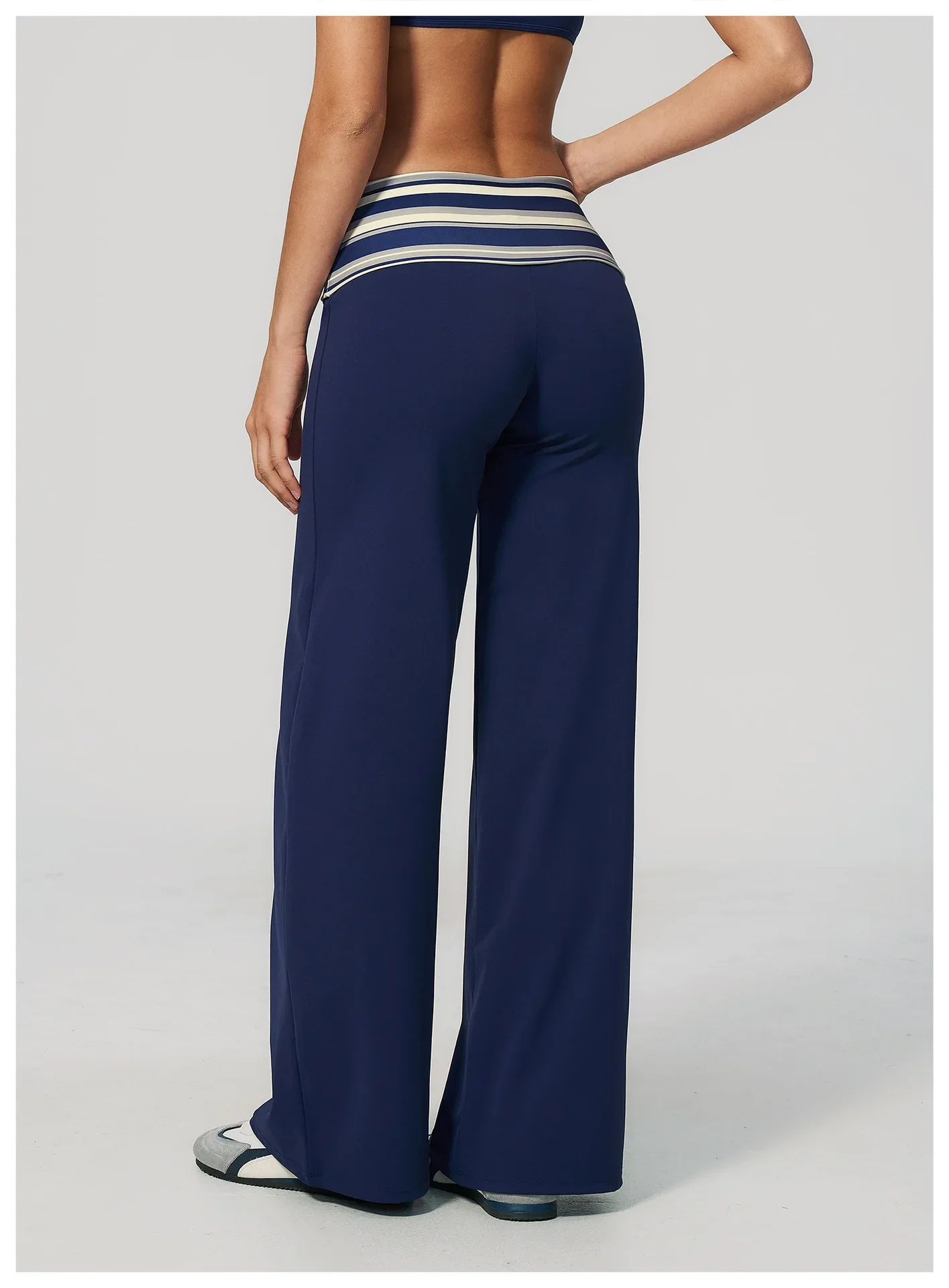 Damen-Yoga-Hose mit weitem Bein, atmungsaktiv, für Sport und Fitness, Schlaghose, hohe Taille, gestreifte Yoga-Hose, gepunktete Trainingshose, ausgestellte Hose – Detail 16