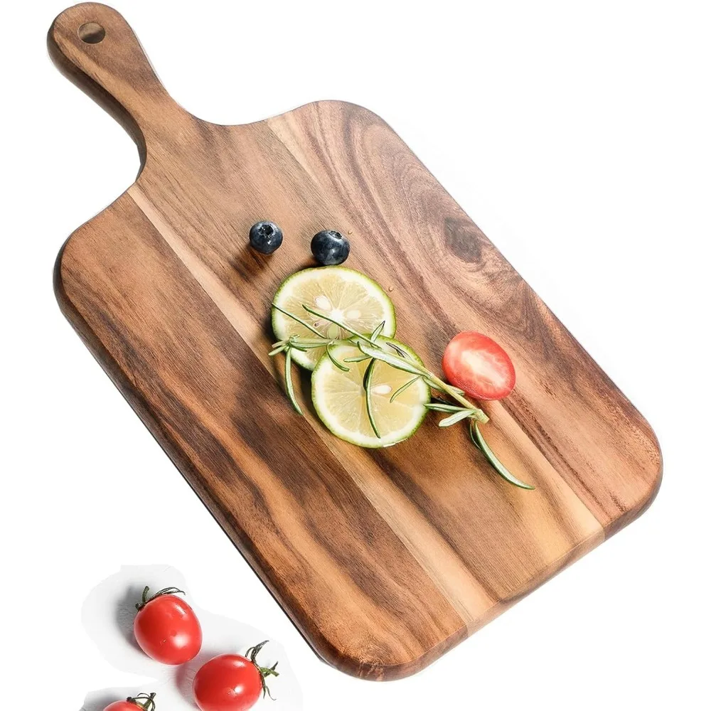 Acacia Wood Cutting Board Cheese Bread Pizza Tray Square Tray Double Sided Wooden Cutting Board with Handle End Cutting Board