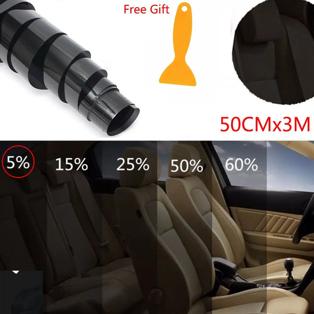 300x50cm 5% VLT Car Window Tint Professional Dark Smoke Black Film Uncut