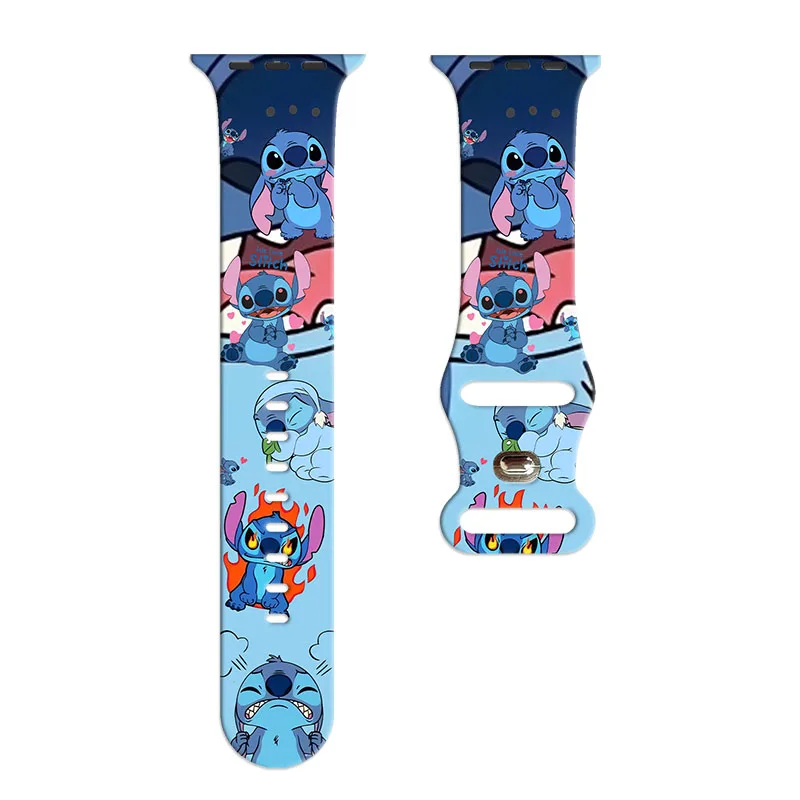 Pulseira de Silicone Estampada Disney Mood Stitch para Apple Watch 11 10 9 8 SE, Bracelete Substituível para iWatch 46mm 42mm 41mm 40mm