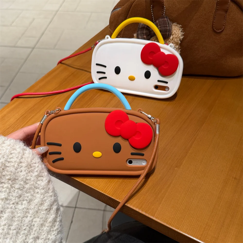 

Cute Hellokitty Handbag Phone Case for iPhone 16 Pro 17 15 14 13 12 Pro Max Cover Silicone Case 17Pro Crossbody Shockproof Funda