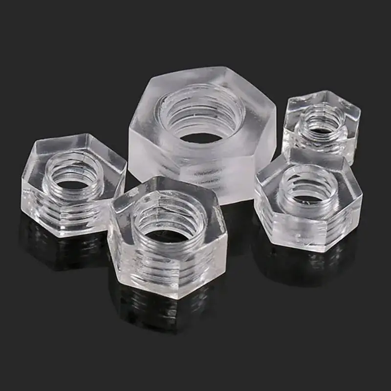 25/50/75/100pcs Transparents PC Hex Nuts M3 M4 M5 M6 Transparents Nylon Plastic Metric Hex Nuts