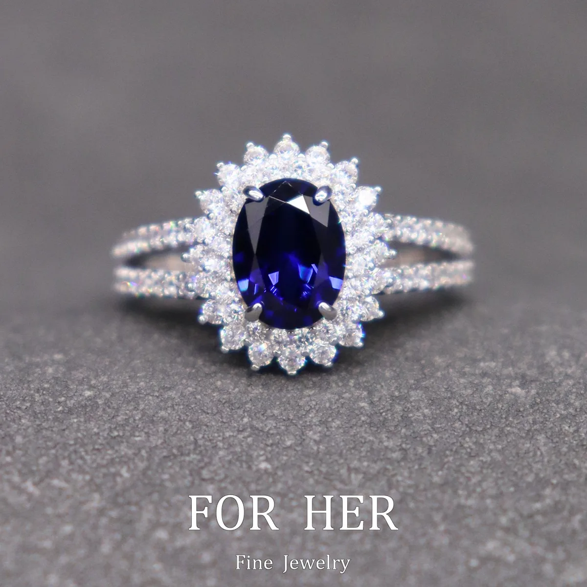 

ForHer Jewelry Design Lab Grown Sapphire Princess Ring Women's S925 Sliver Royal Blue Oval Cut Fashion Accessories