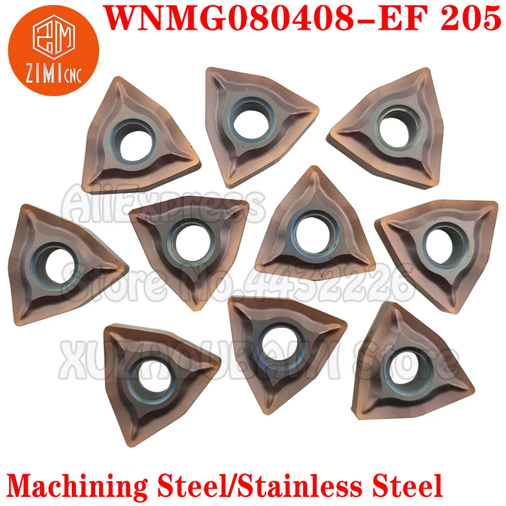 10pcs WNMG080408-EF 205 WNMG080408 EF 205 Carbide Inserts Turning  Inserts Tools Lathe CNC Cutter Blade Process Stainless steel