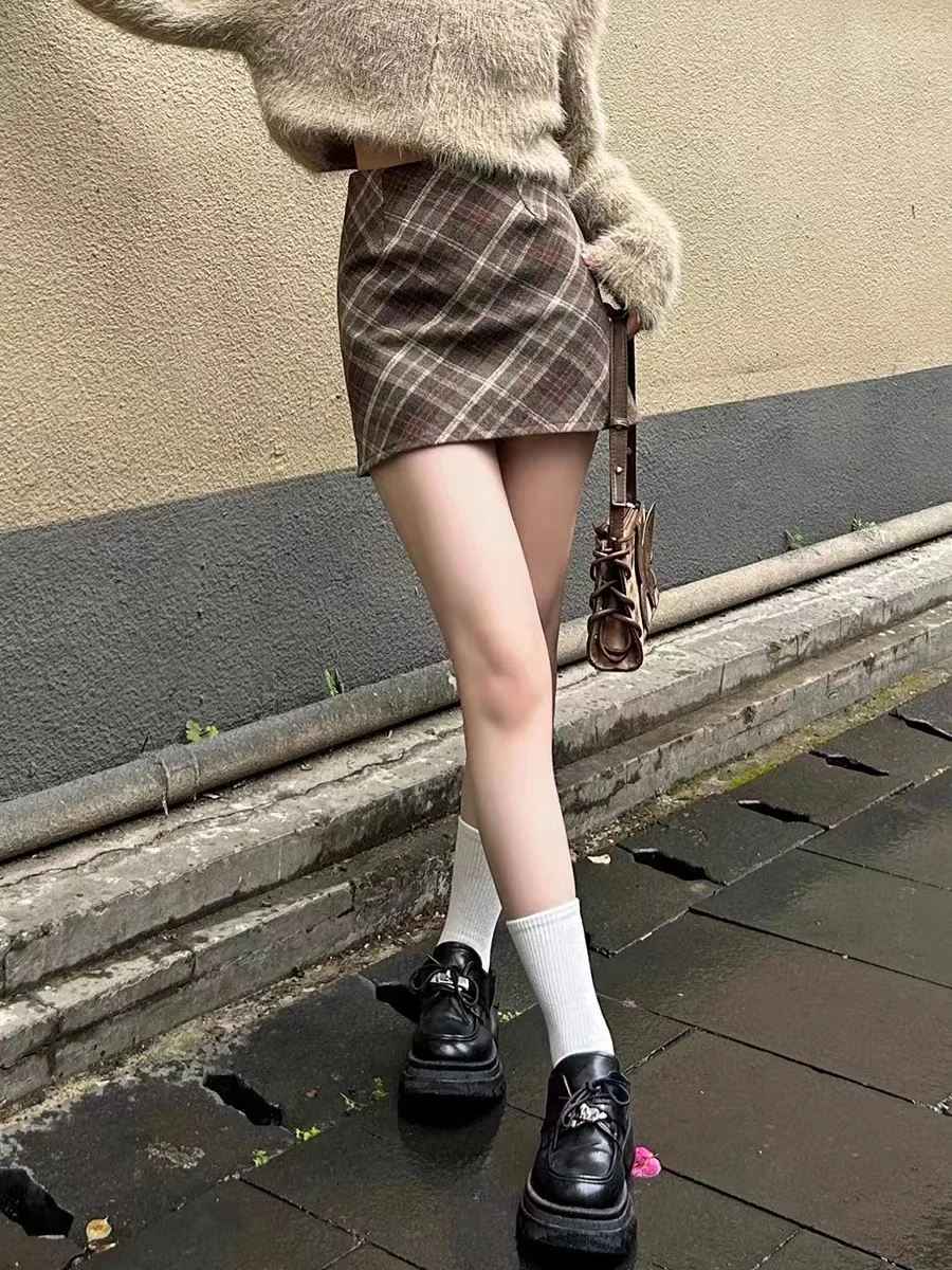 plus Size Women's Woolen  Skirt Plaid A-Line Skirt High Waist Commuter Style New Arrival 2024 Autumn Seasonal Fashion