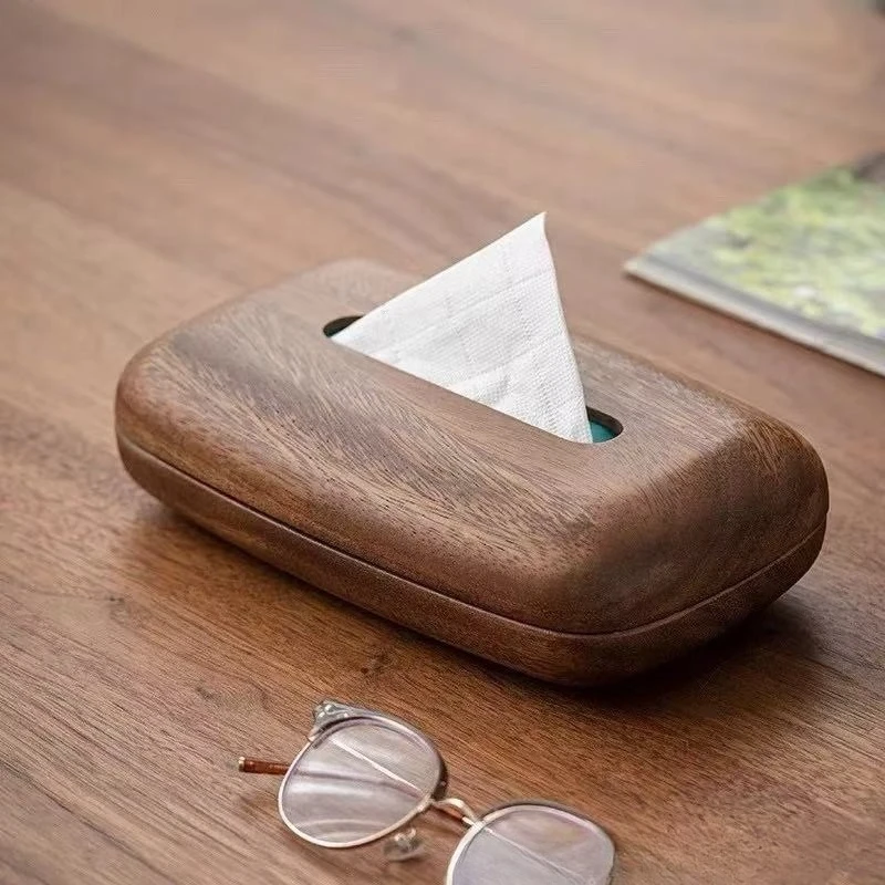 

New Chinese-style Solid Wood Tissue Holder, Walnut Color Portable Tissue Dispensing and Storage Box Tabletop Tissue Storage Rack