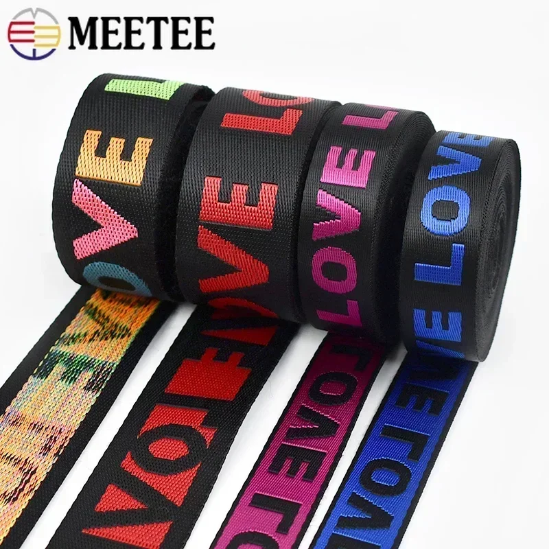 10Yards Meetee 25/38mm Nylon Webbing Jacquard LOVE Tape Ribbon for Bag Strap Belt Garment Webbings Sewing Bias Accessories