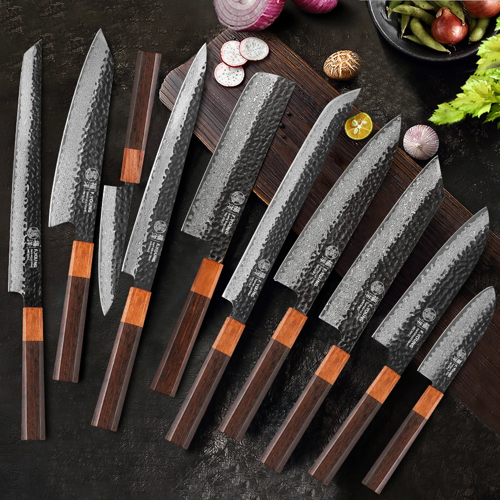 F.YOUNG Japanese Hand Forged Kitchen Knives Damascus Steel Chef Knife Vegetable Slicing Sashimi Utility Cooking Kitchen Utensils