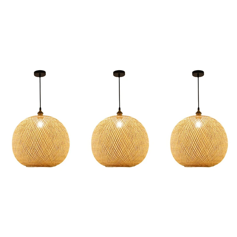 

3X Woven Bamboo Pendant Light Creative Chandelier Rattan For Living Room Bar Retro Woven Pendant Light