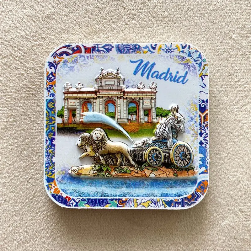 

Madrid Architectural Landmarks Cultural and Creative Home Decorations3dTile Edge Painted Refrigerator Magnet Travel Souvenir