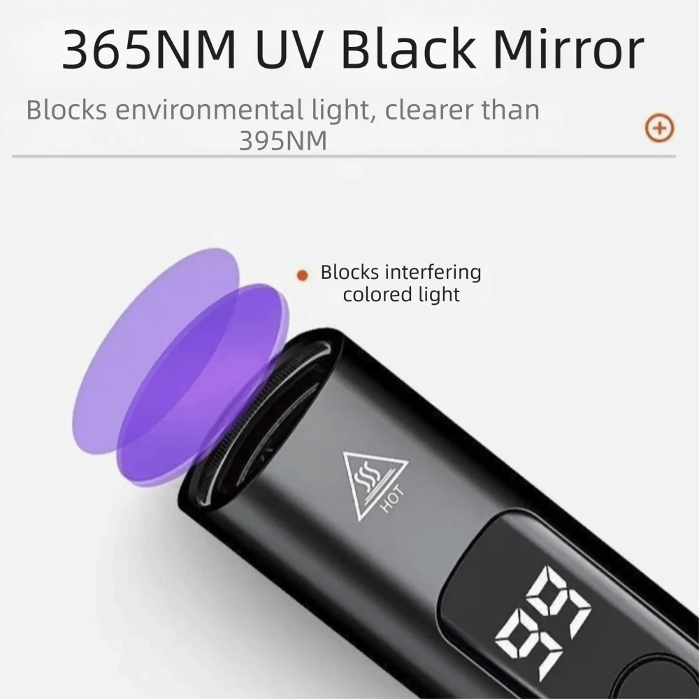 365nm UV Flashlight Intelligent Digital USB Charging Ultra Violet BlackLight Handheld LED Display Purple Light Lamp Gel Nails