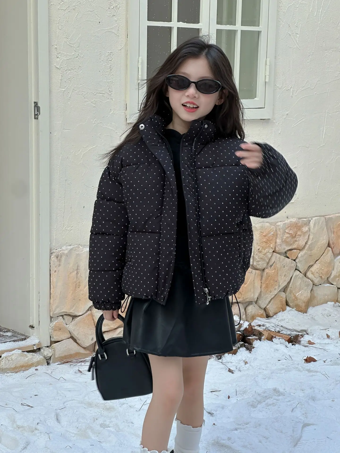 Girls Coat 2024 Autumn New Childrens Clothes Girls Baby Foreign Thickened Full Star Hot Diamond Cotton Coat Casual Simple Daily