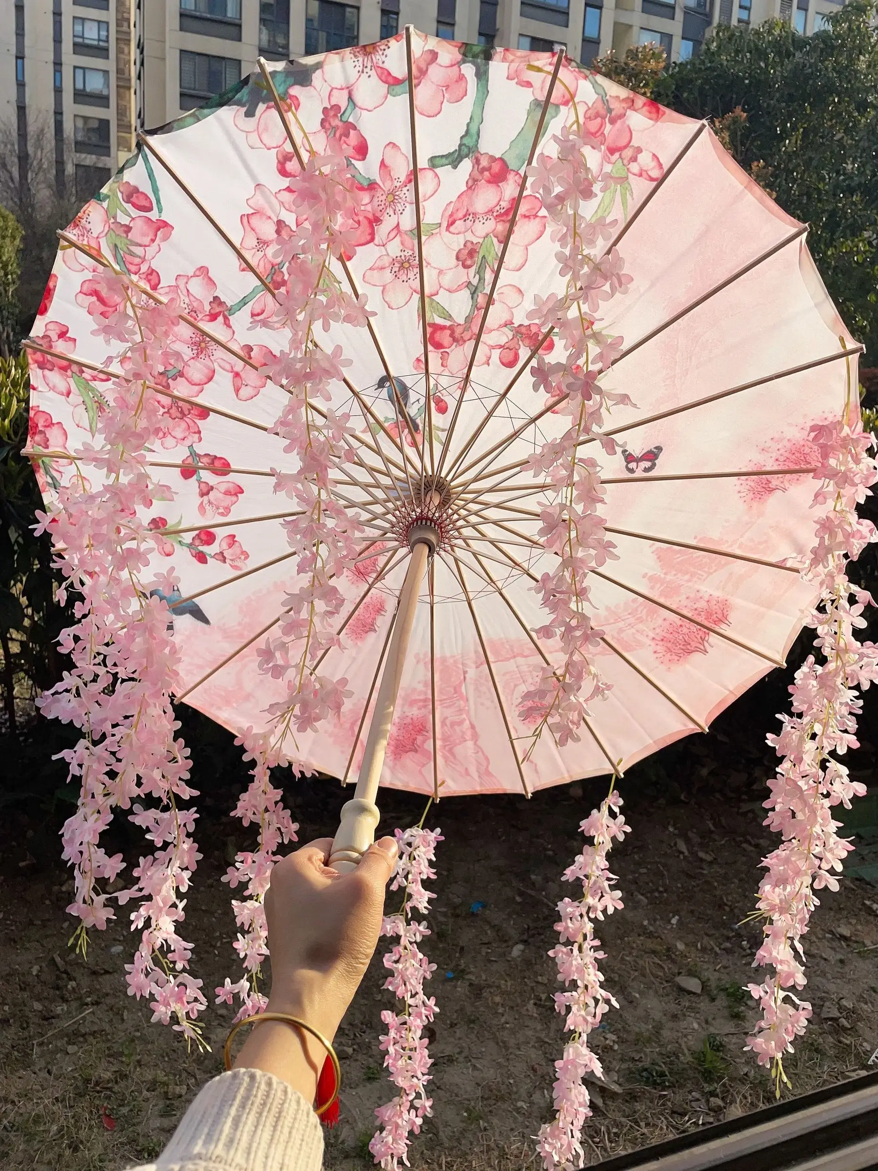 Purple Lavender Anime Umbrella With Fan Windproof For Beach Dance Cosplay OilPaper Umbrella Parasol Hanfu