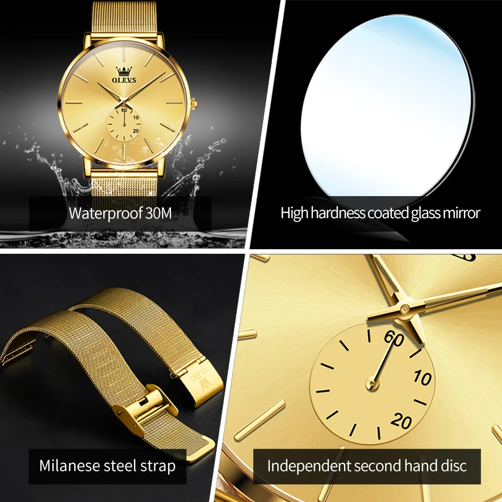 OLEVS 9954 New Simple Quartz Watch For Men 7.5mm Thin Dial Waterproof Dress Wrist Watches Milanese Steel Strap Man Hand Clock