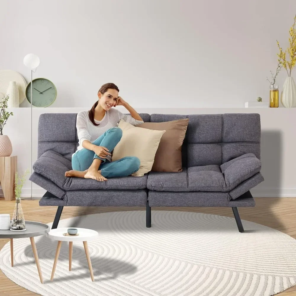 Cabrio Memory Foam Couch Bett, modernes Schlafs ofa mit verstellbaren Armlehnen und Rückenlehnen, Weihnachts-Futon-Sets,Grey-01