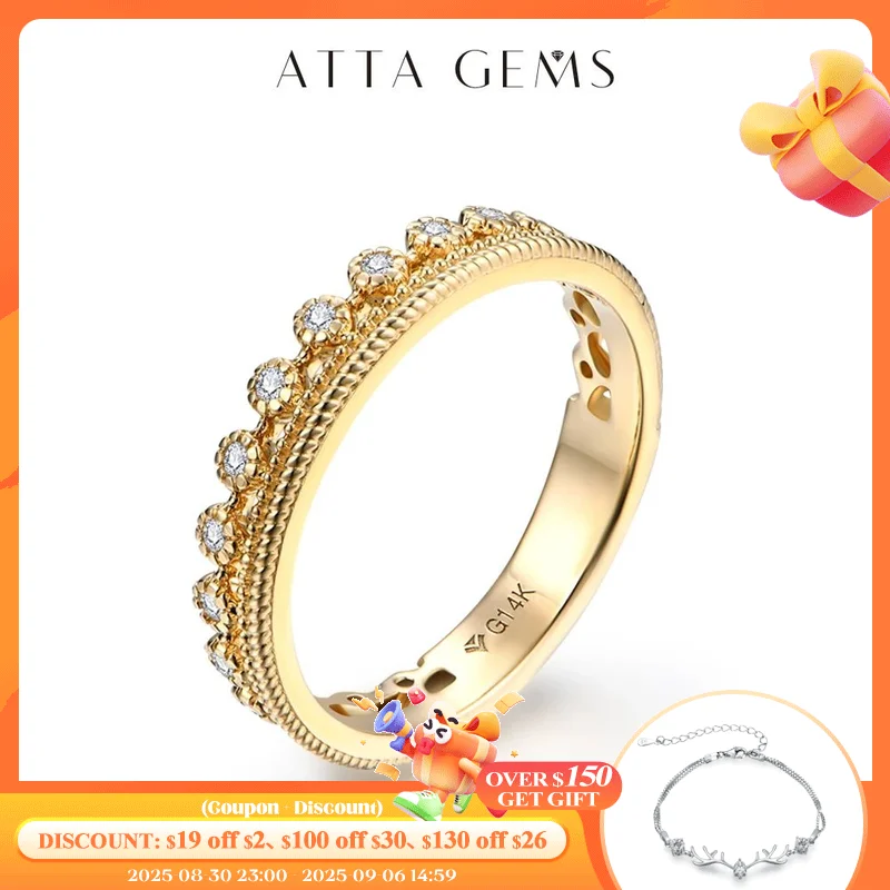 

ATTAGEMS D VVS1 Color Solid 10k 14k 18k Au585 Moissanite Diamond Ring for Women White Gold Engegament Wedding Rings Fine Jewelry