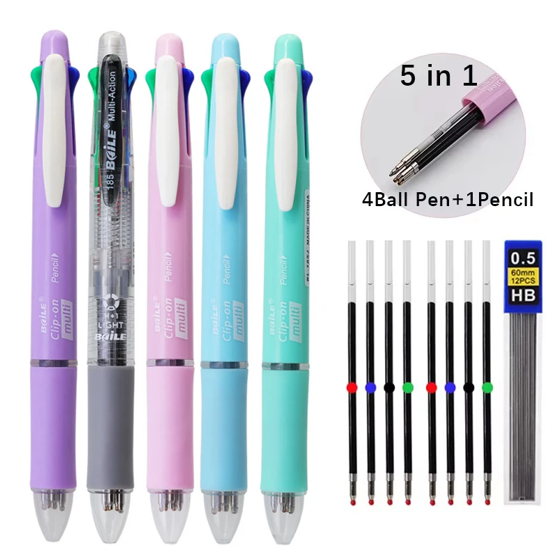 

10pcs/set 5 In 1 Multicolor Ballpoint Pen Set with 0.7mm 5 Color Ball Point Pen + 0.5mm Automatic Pencil School Writing Supplies
