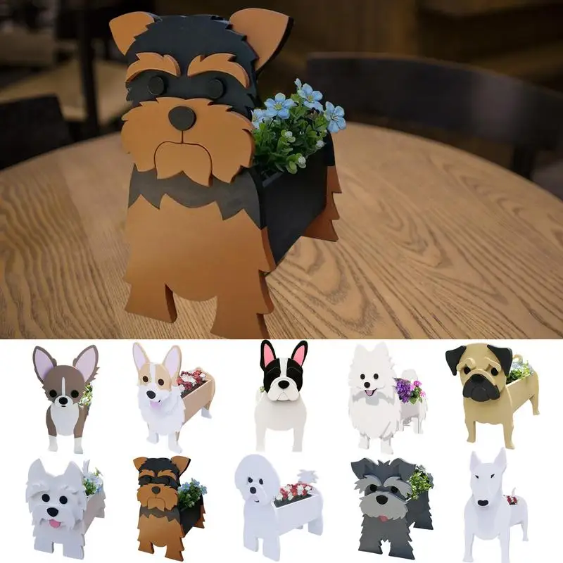 Garden Flower Pot Dog Planter Schnauzer Bulldog Poodle Corgi Yorkshire Garden Pots DIY PVC Flower Planter Garden Home Decoration