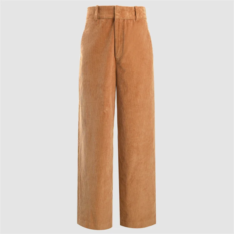 

Women's pants 2026 Spring new high waisted slim fit straight leg pants pure cotton women's suit pants y2k Corduroy casual pants