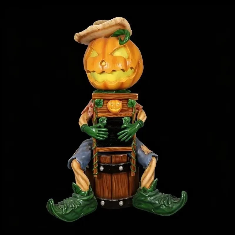 Vintage Horror Tree Monster Statue Pumpkin Head Hand Painted Weatherproof Resin Halloween Lawn Ornament Art Collection