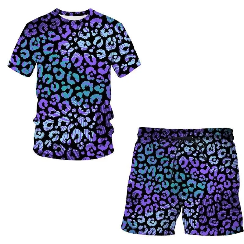 

New Men's Summer Short Sleeve And Shorts Sweatshirt 3D Printed Casual Men Animal Leopard Print 2 piece Set Fashion Suit