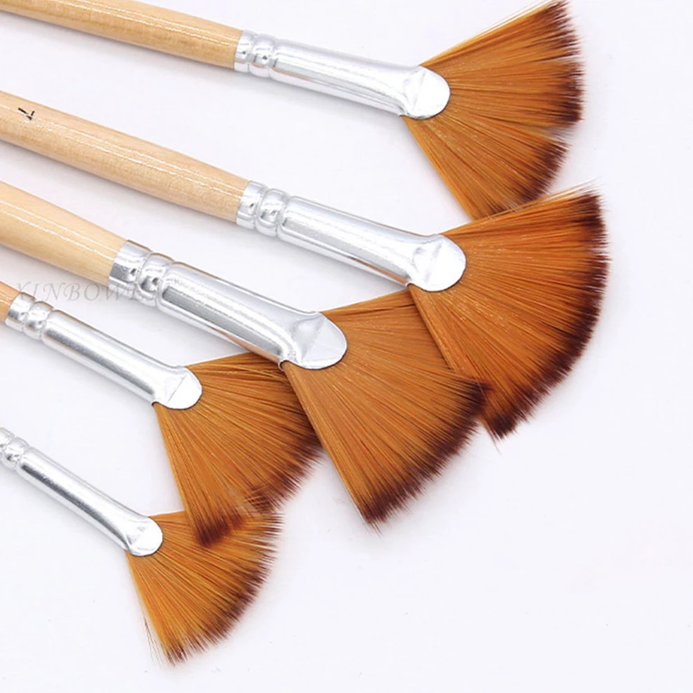 

5 Pcs Painting Brush Set Portable Wood Aluminum Handle Wear resistant Bristles Kids Daily Multi function Brushes Craft