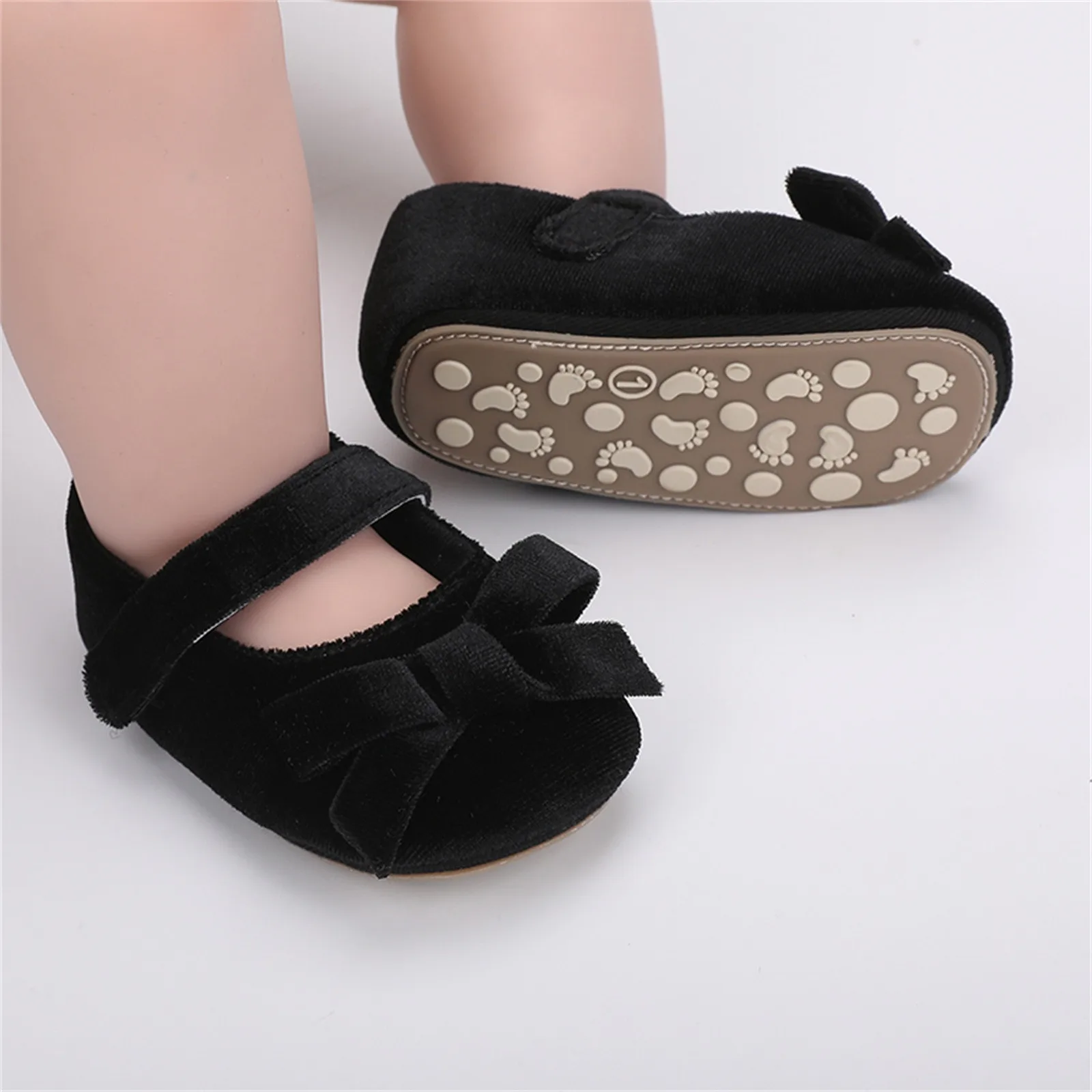 Infant Baby Girls Walkers Shoes Flats Bowknot Soft Anti-slip Rubber Sole Newborn Toddler First Walker Shoes 3 6 12 18 Months