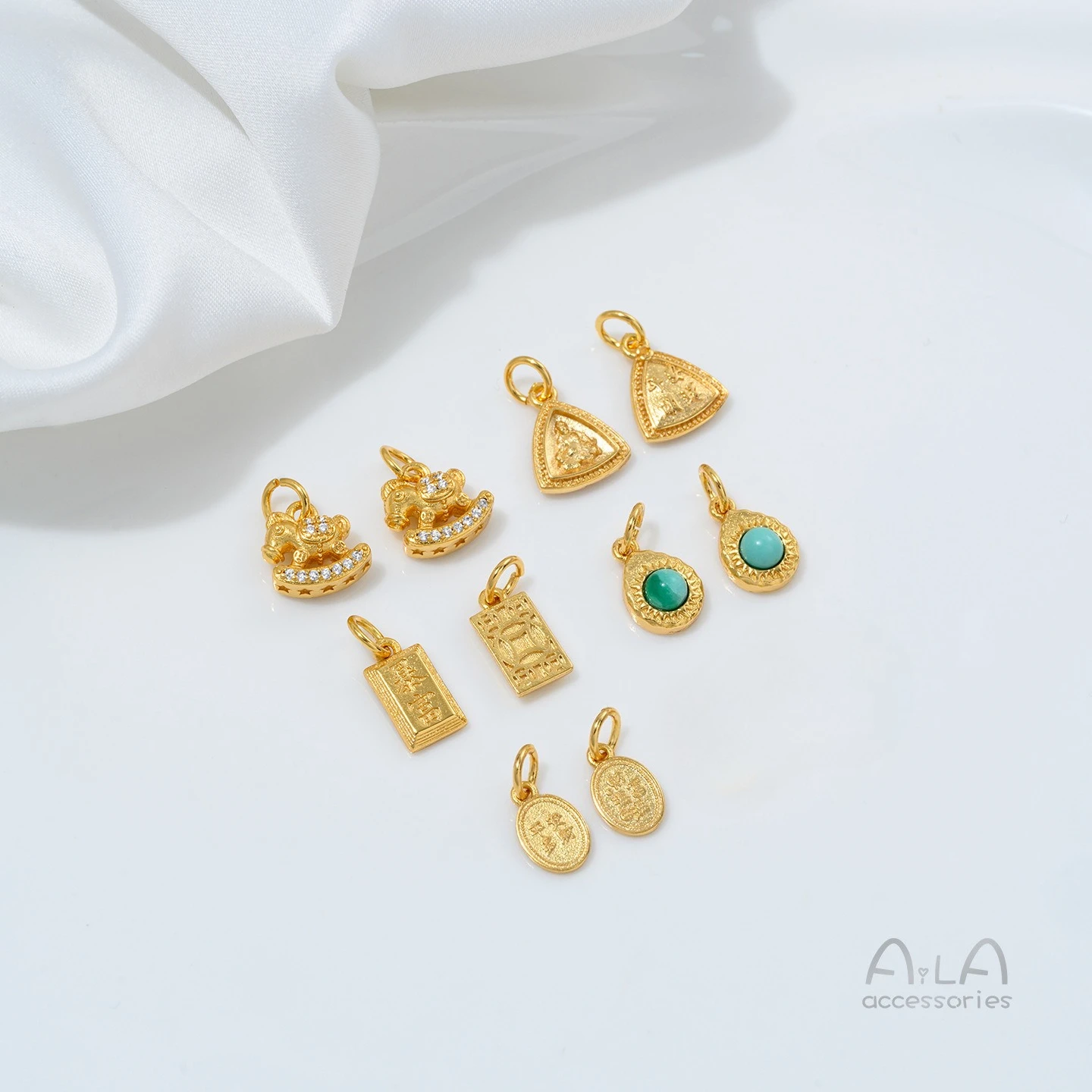 24K Real Gold Plated Copper Zircon Inlaid Gourd Horse Charms Sand Gold DIY Necklace Jewelry