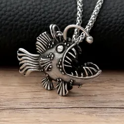 Punk Skeleton Fish Gothic Necklace for Men Women Vintage Lantern Fish Necklace Pendant Stainless Steel Biker Jewelry Wholesale