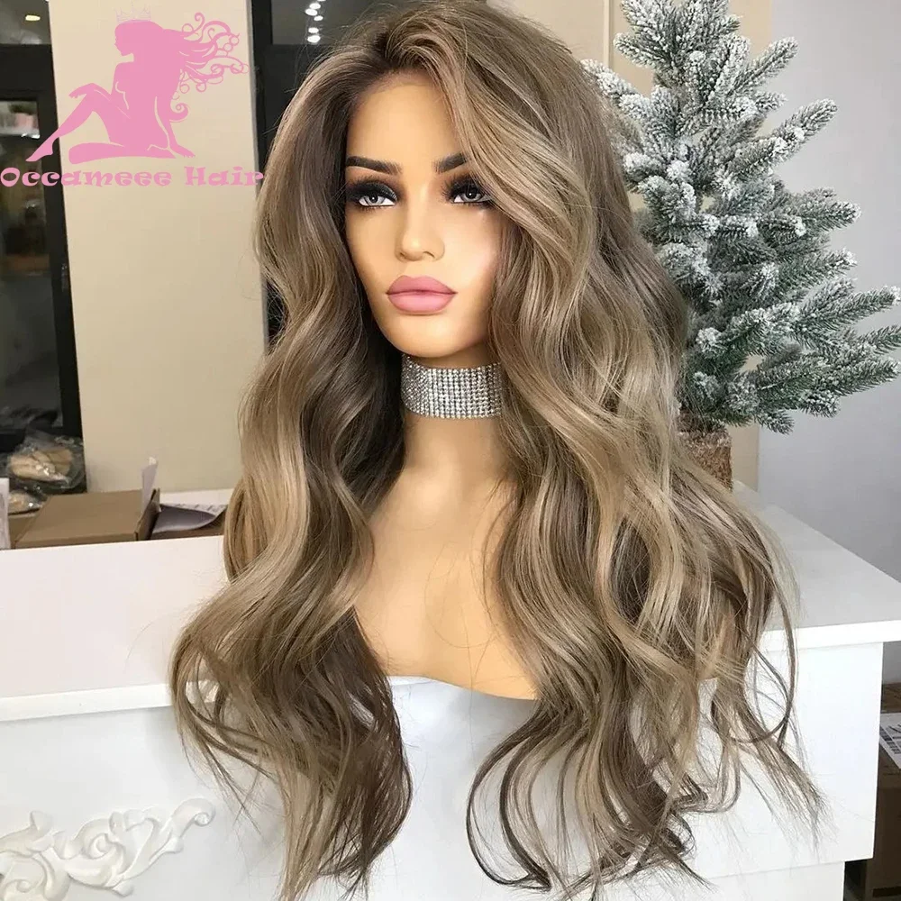 Perruque Full Lace Wig brésilienne naturelle, cheveux humains, balayage, brun, blond, 13x4, pre-plucked, transparente, pour femmes