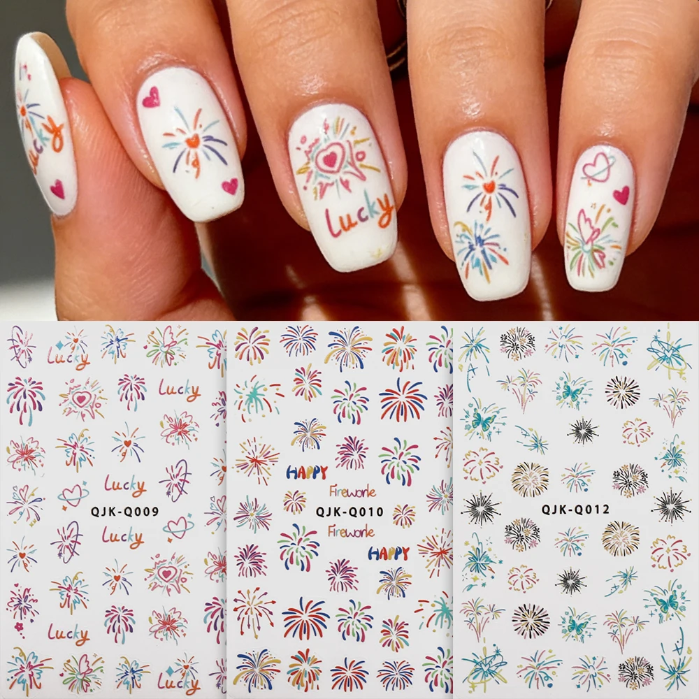 3pcs Colorful Sparkles 3D Nail Art Stickers Heart Stars Butterflies Sparkles Festive Nail Decals Adhesive Nail Art Decorations