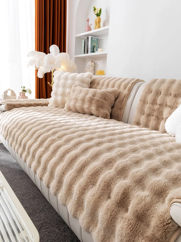 

Maurice Home Autumn Winter Plush Cream Color Sofa Cushion Cover Dustproof Sofa Throw Blanket Nordic Style Heat Retaining Sofa...