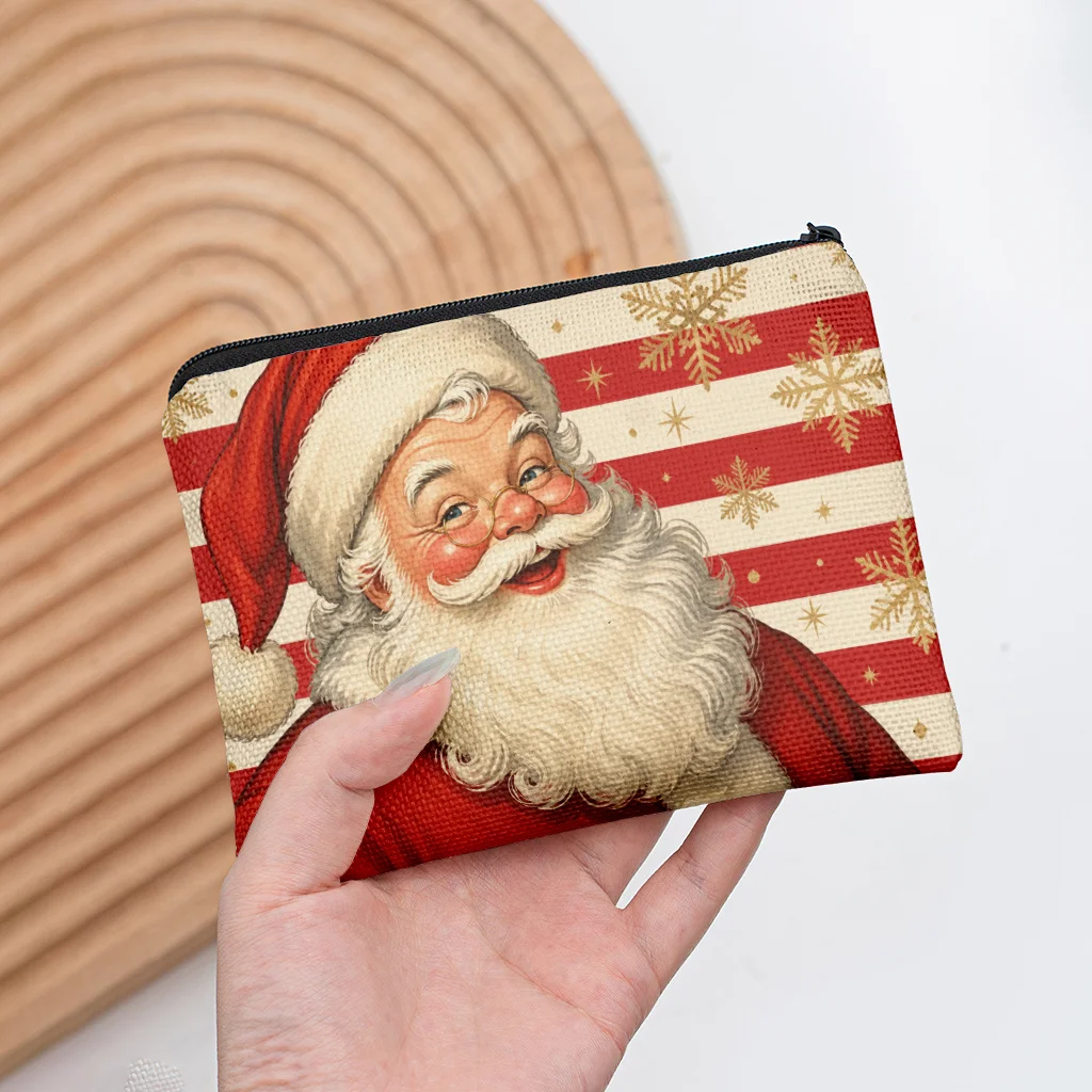 Coin Purse 1pc Santa Claus with Stripes Double-Sided Printed Mini Wallet Makeup Bag, with Zipper Closure Lightweight Durable