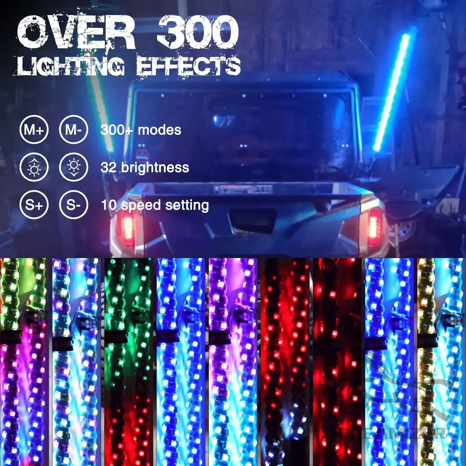 2 قطعة 2FT LED أضواء سوط مع أضواء مطاردة RGB مع APP التحكم عن بعد هوائي الموسيقى سوط ضوء ل UTV ATV RZR Can #4