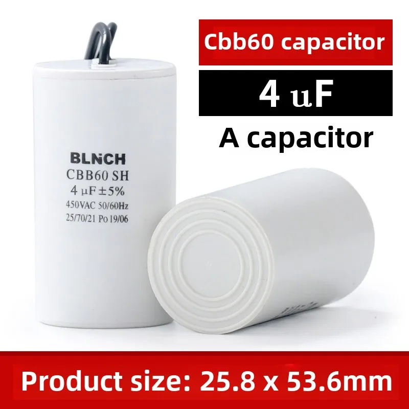 Condensatore di avviamento del condensatore di funzionamento del motore CBB60 AC450V 2/3/4/5/6/8/10/12/14/15/16/18/20/25/30/40/45/50/60/70UF per lavatrice