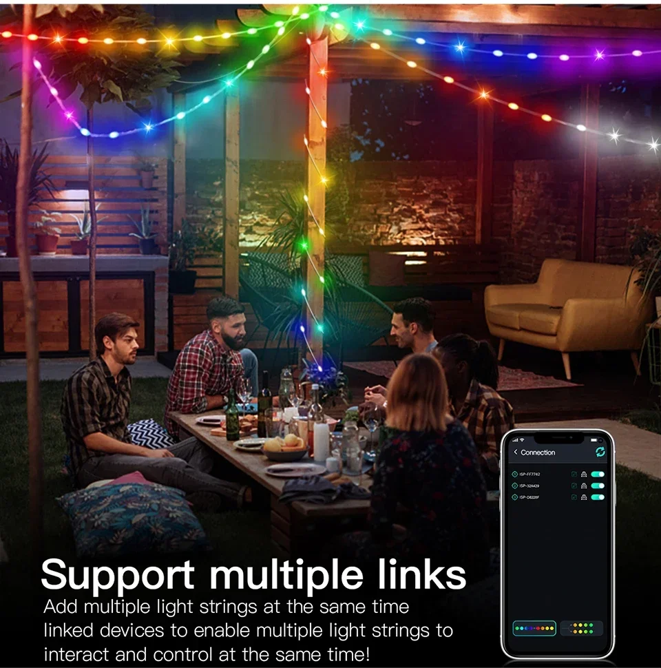 20M RGBIC USB 5V LED Sting Light Bluetooth Music APP WS2812 Programmable DIY Fairy Lights Birthday Party Garland Christmas Decor