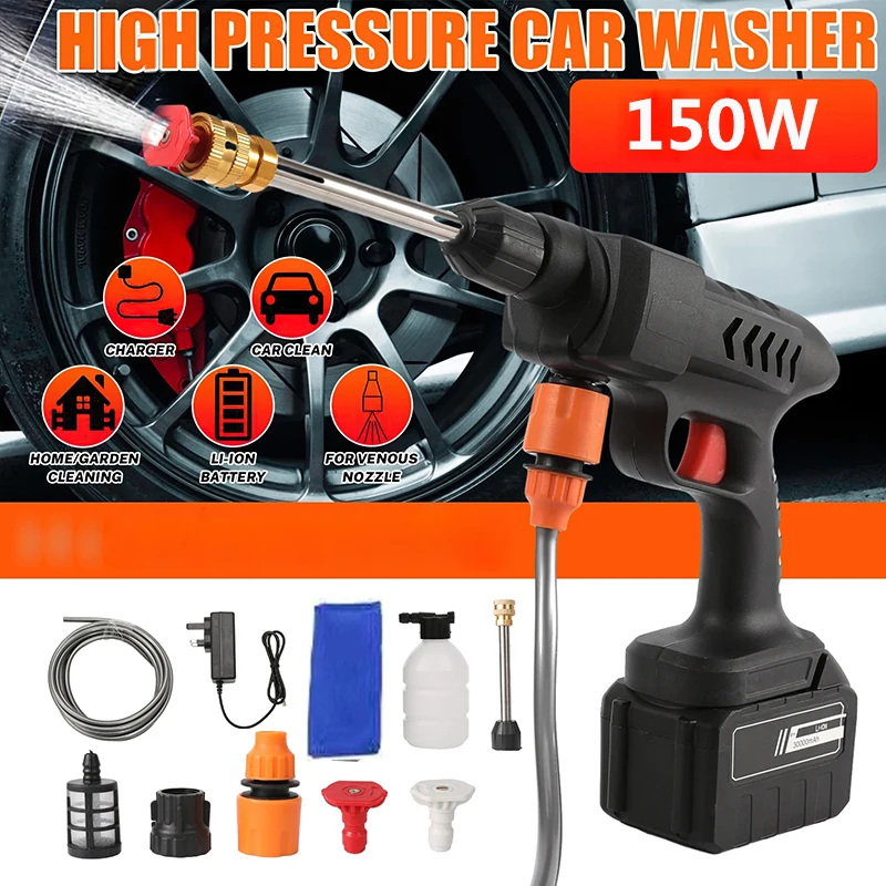 

Cordless High Pressure Washer Car Water Gun Machine Cleaning Electric Nozzle Wash Spray Washing Foam Garden Cleaner 150W 30Bar