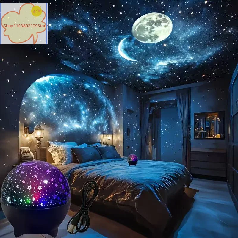 【HT】【HT】LED Night Lights Starry Sky Moon Projector Light USB Plug Colorful Strobe Light For Kids Room Party Galaxy Decor Gift