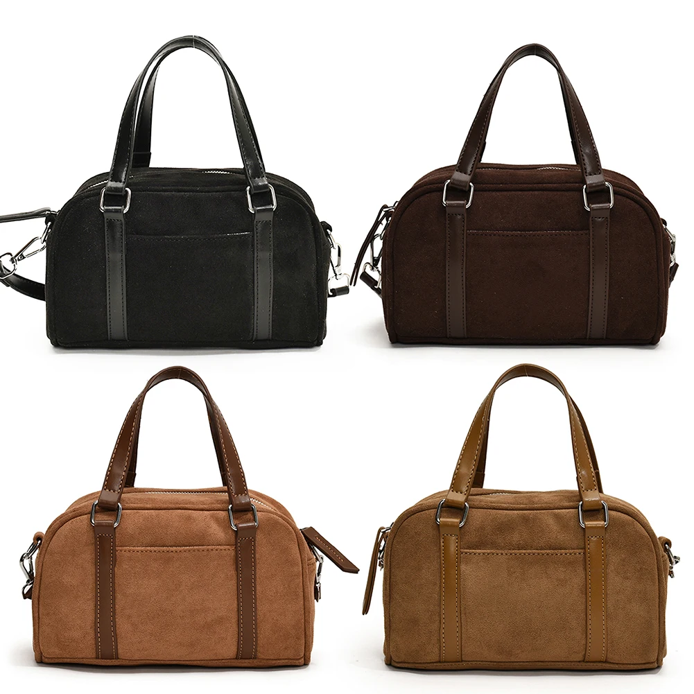 

Women Suede Boston Bag Adjustable Strap Tote Bag with Interior Pocket Top Handle Bag Zipper for Work Travel