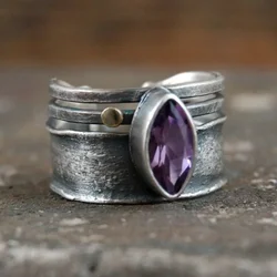 Bohemian Ethnic Style Horse Eye Purple Stone Ring for Women Elegant Bride Wedding Engagement Ring Made Old Vintage Jewelry Gifts