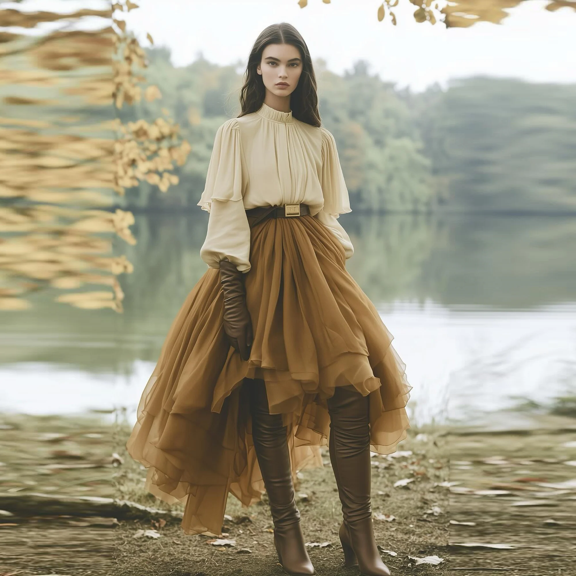 Chraming falda acampanada marrón de cintura alta hasta la rodilla faldas de mujer ropa formal para niñas falda de fiesta de cumpleaños