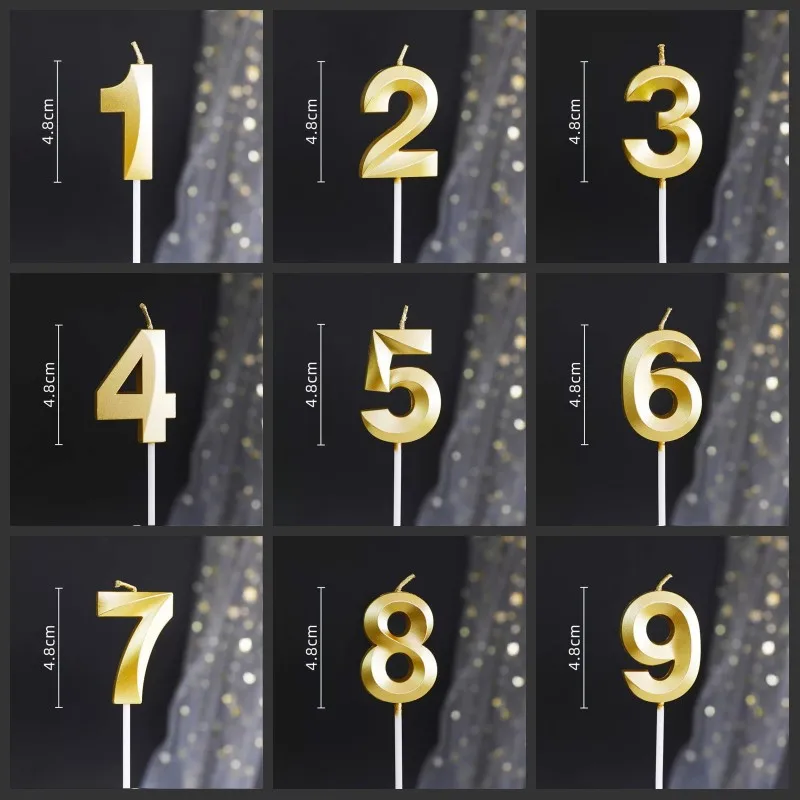 

Hot Gold 1PC Happy Birthday Number Candles 0-9 Digital Cake Topper Number Wedding Cakes Dessert Decor Birthday Party Supplies